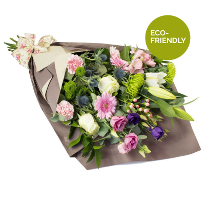 Natures Choice - This very special collection of the finest flowers is wrapped in paper and tied using natural materials. D2F's Eco range has been specially created using fully-biodegradeable or recyclable packaging. Kraft paper, raffia and biodegradeable string, as well as fully-recyclable containers.